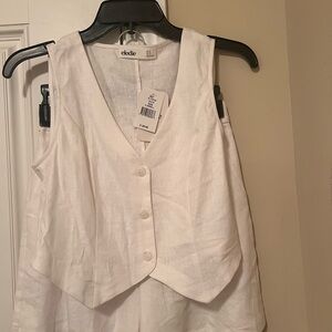 Elodie Cream Asymmetrical Button Down Sleeveless Vest Top & Matching Shorts